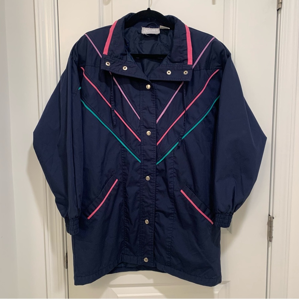 Blair Women's Vintage 80s Navy Punk Teal Lightweight Jacket Coat Size Medium